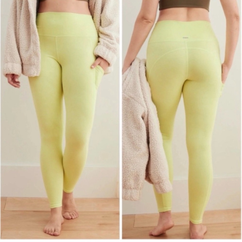 Aerie Chill Play Move Hi-Rise Neon Yellow Leggings With Pocket Medium